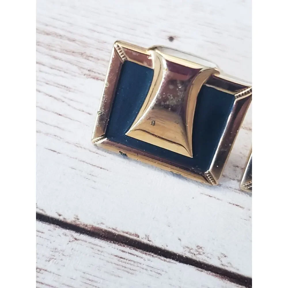 Vintage Cufflinks - Black & Gold Tone Square